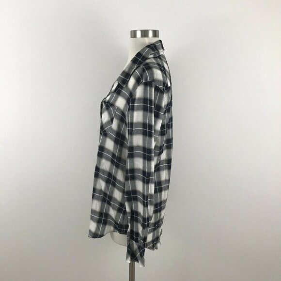 Dylan Top Women Medium Black White Plaid Button - Picture 4 of 7